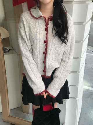 Betty Tweed Collar Cable Knit Cardigan