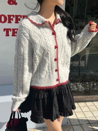 Betty Tweed Collar Cable Knit Cardigan