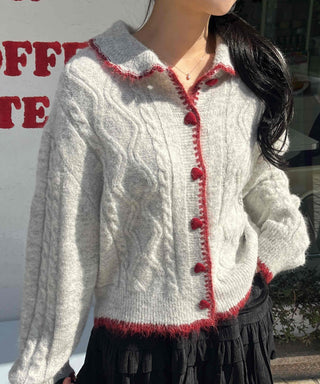 Betty Tweed Collar Cable Knit Cardigan