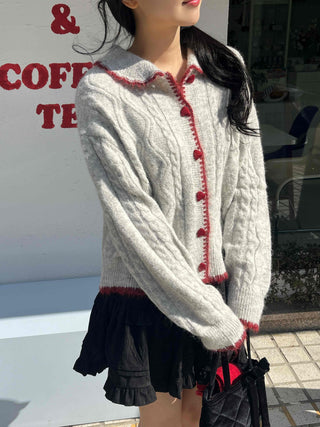 Betty Tweed Collar Cable Knit Cardigan