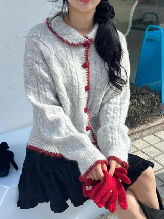 Betty Tweed Collar Cable Knit Cardigan