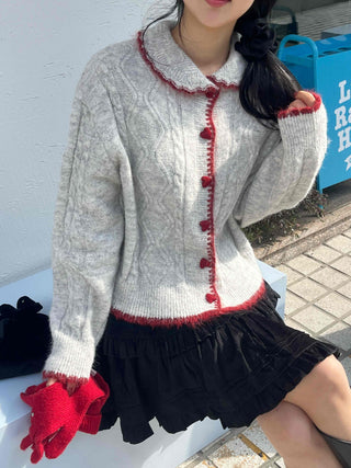 Betty Tweed Collar Cable Knit Cardigan