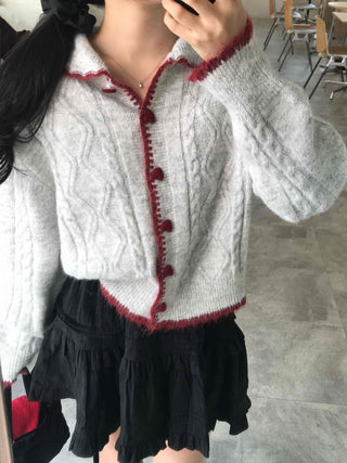 Betty Tweed Collar Cable Knit Cardigan