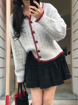 Betty Tweed Collar Cable Knit Cardigan