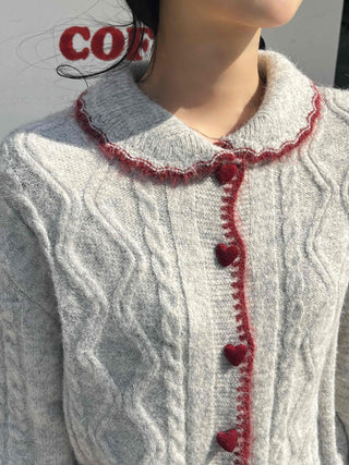Betty Tweed Collar Cable Knit Cardigan