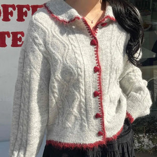 Betty Tweed Collar Cable Knit Cardigan