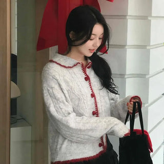 Betty Tweed Collar Cable Knit Cardigan