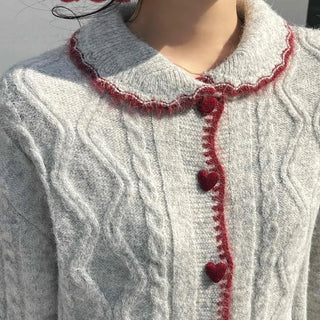 Betty Tweed Collar Cable Knit Cardigan