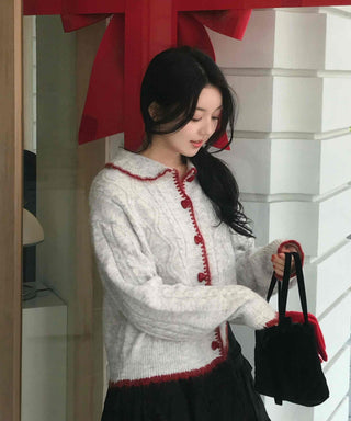 Betty Tweed Collar Cable Knit Cardigan