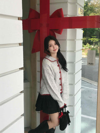 Betty Tweed Collar Cable Knit Cardigan