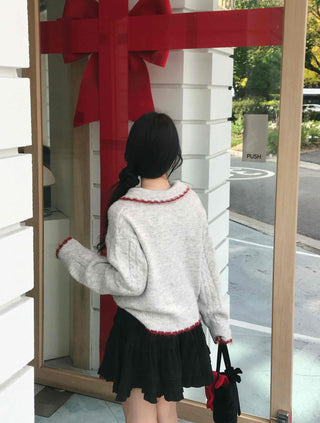 Betty Tweed Collar Cable Knit Cardigan