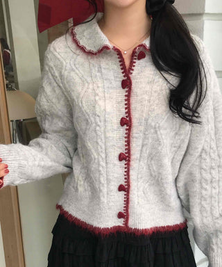 Betty Tweed Collar Cable Knit Cardigan