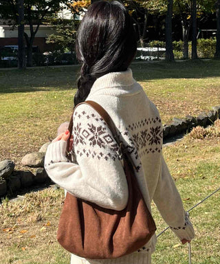 Floral Jacquard Collar Loose Fit Zip-Up Knit Cardigan