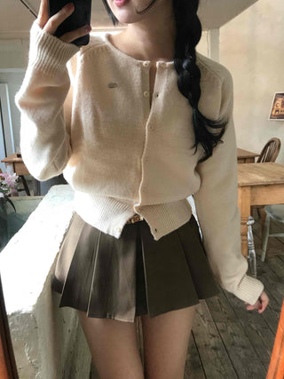 Soft Daily Round Neck Crop Knit Cardigan