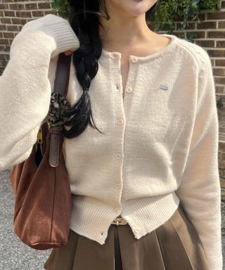 Soft Daily Round Neck Crop Knit Cardigan