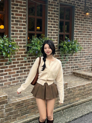Soft Daily Round Neck Crop Knit Cardigan