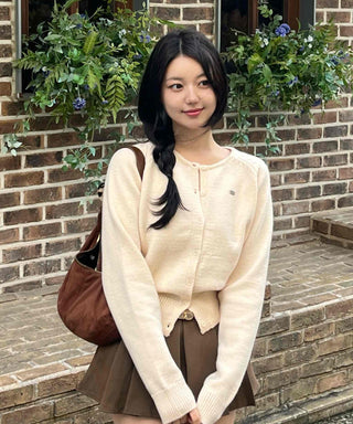 Soft Daily Round Neck Crop Knit Cardigan