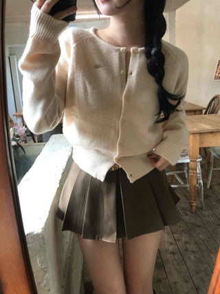 Soft Daily Round Neck Crop Knit Cardigan