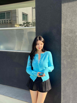 Fuzzy Angora Flower Button Crop Knit Cardigan