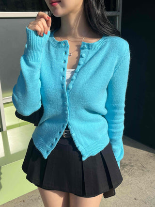 Fuzzy Angora Flower Button Crop Knit Cardigan