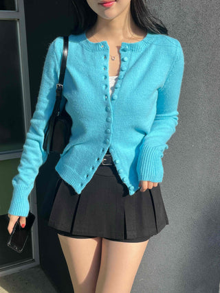 Fuzzy Angora Flower Button Crop Knit Cardigan