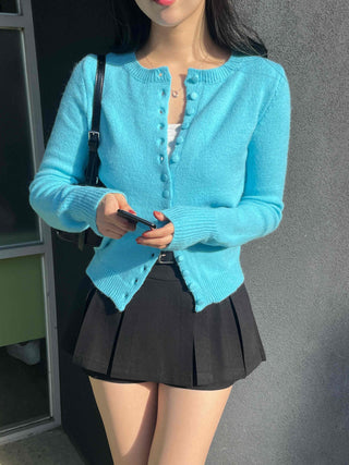 Fuzzy Angora Flower Button Crop Knit Cardigan