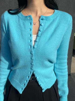 Fuzzy Angora Flower Button Crop Knit Cardigan