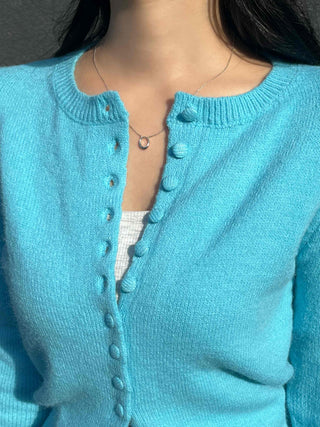 Fuzzy Angora Flower Button Crop Knit Cardigan