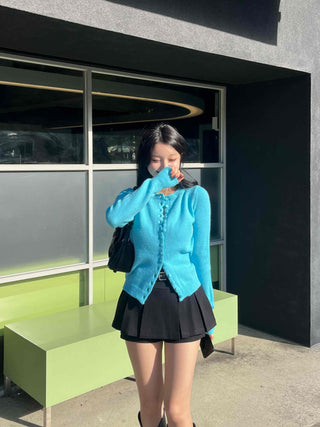 Fuzzy Angora Flower Button Crop Knit Cardigan