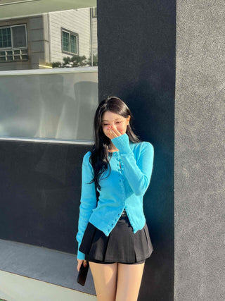 Fuzzy Angora Flower Button Crop Knit Cardigan