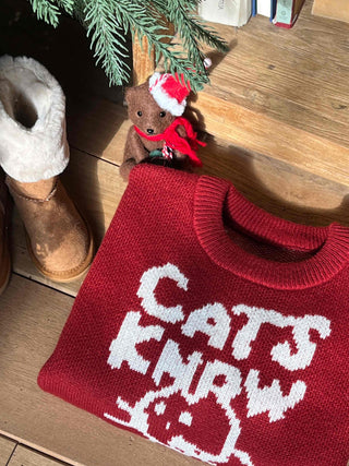 Hebrew Lettering Cat Jacquard Loose Fit Knit