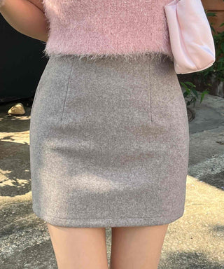 Pom-pom Mohair Button H-Line Mini Skirt