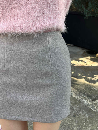 Pom-pom Mohair Button H-Line Mini Skirt