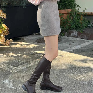 Pom-pom Mohair Button H-Line Mini Skirt