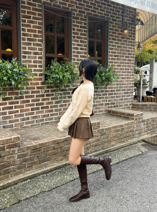 Vintage Leather Belt Cutout Pleated Skirt