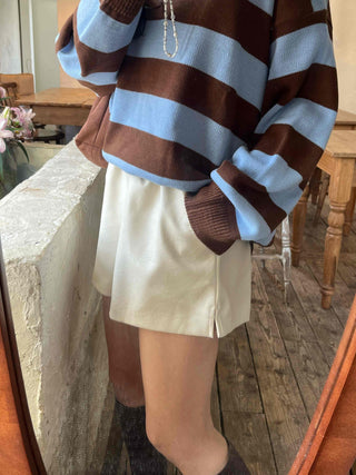 Tailored high-waisted leather wide shorts