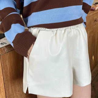 Tailored high-waisted leather wide shorts