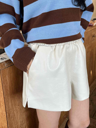 Tailored high-waisted leather wide shorts