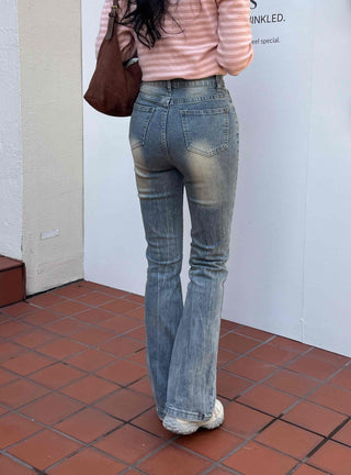High-Waisted Gradient Washed Straight Denim Pants