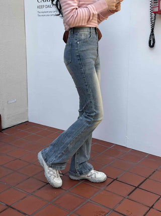 High-Waisted Gradient Washed Straight Denim Pants