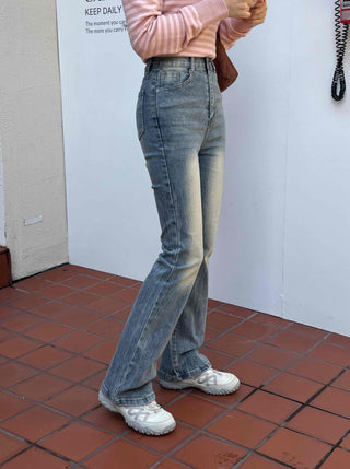 High-Waisted Gradient Washed Straight Denim Pants