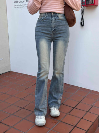 High-Waisted Gradient Washed Straight Denim Pants