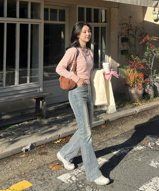 High-Waisted Gradient Washed Straight Denim Pants