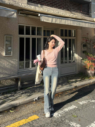 High-Waisted Gradient Washed Straight Denim Pants