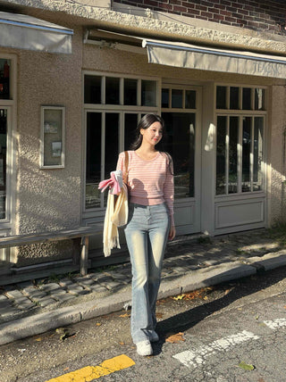 High-Waisted Gradient Washed Straight Denim Pants