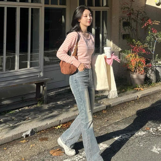 High-Waisted Gradient Washed Straight Denim Pants