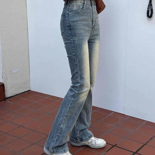 High-Waisted Gradient Washed Straight Denim Pants