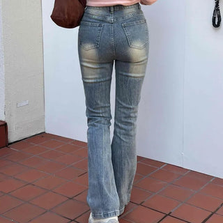 High-Waisted Gradient Washed Straight Denim Pants