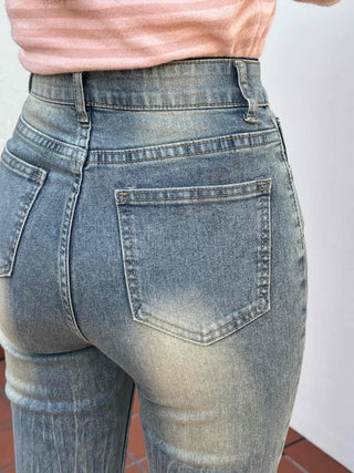 High-Waisted Gradient Washed Straight Denim Pants