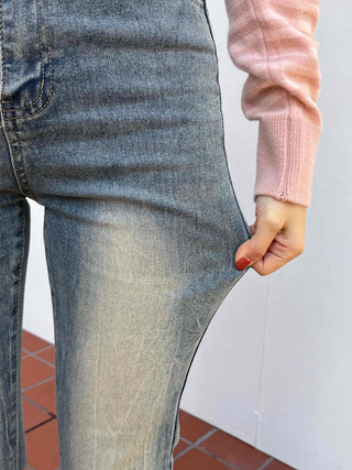 High-Waisted Gradient Washed Straight Denim Pants